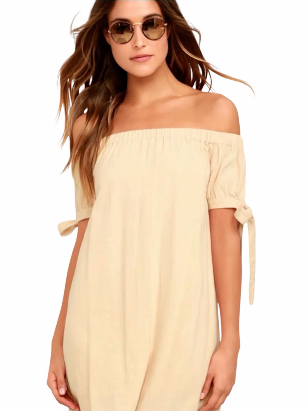 Lulus Al Fresco Evenings Off-the-Shoulder Dress, Size L